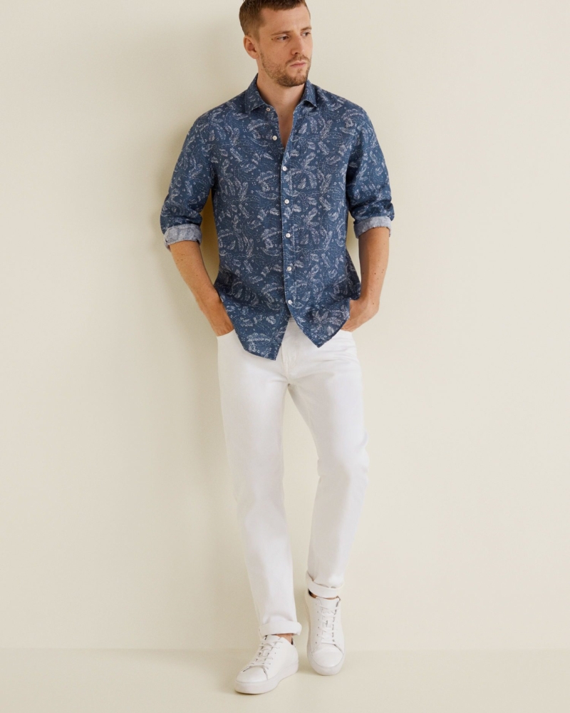 Slim-fit leaf-print linen shirt – Image 3