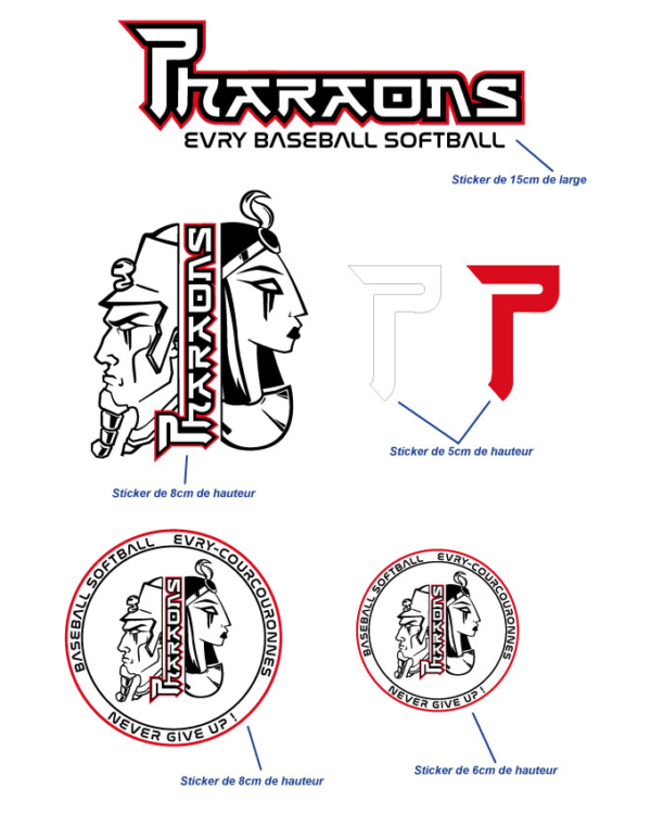 6 stickers du club Pharaons de différentes dimensions